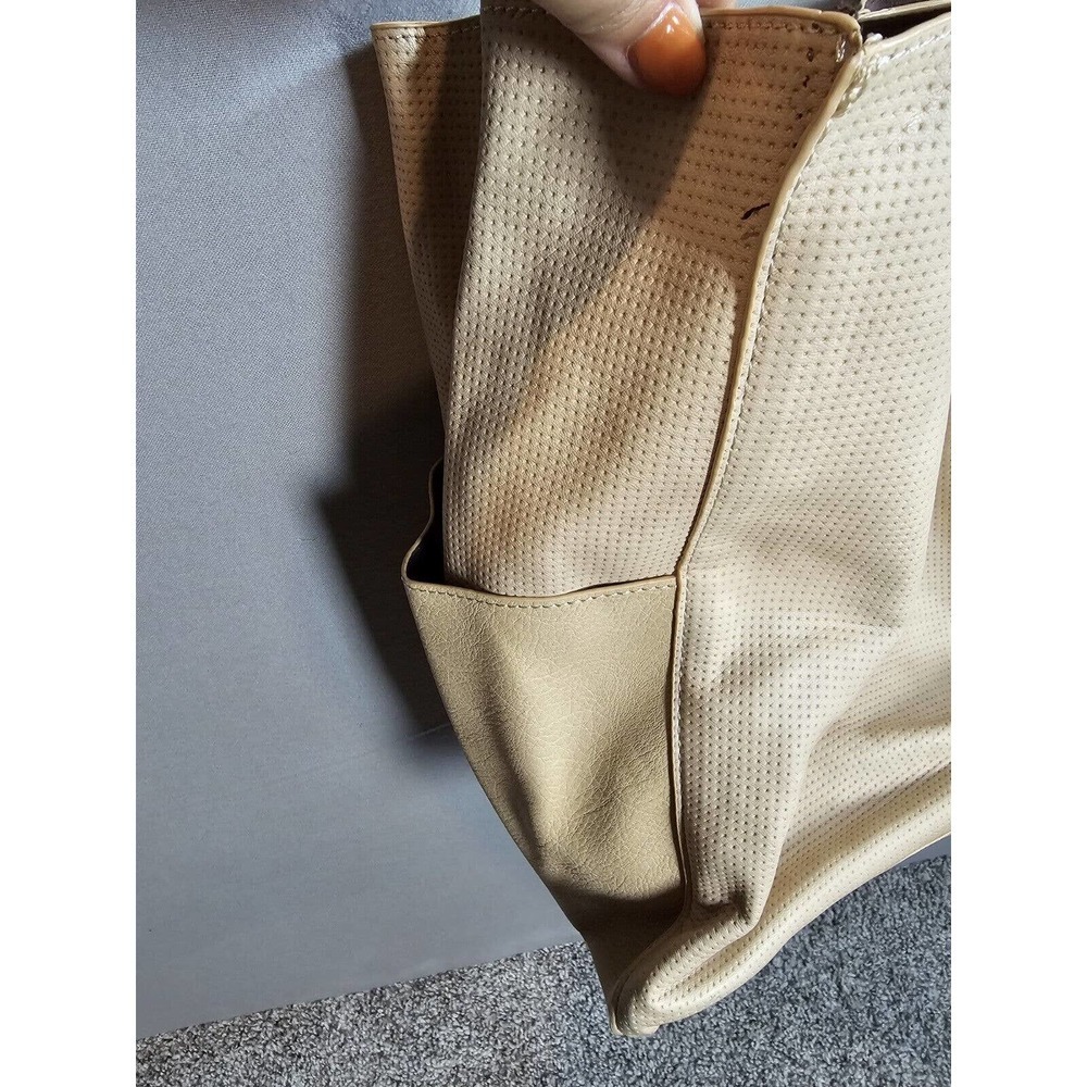 SHOULDER BAG M/L BEIGE TAN VEGAN LEATHER EXTERIOR POCKETS ANTHROPOLOGIE SLOUCHY - Picture 6 of 9